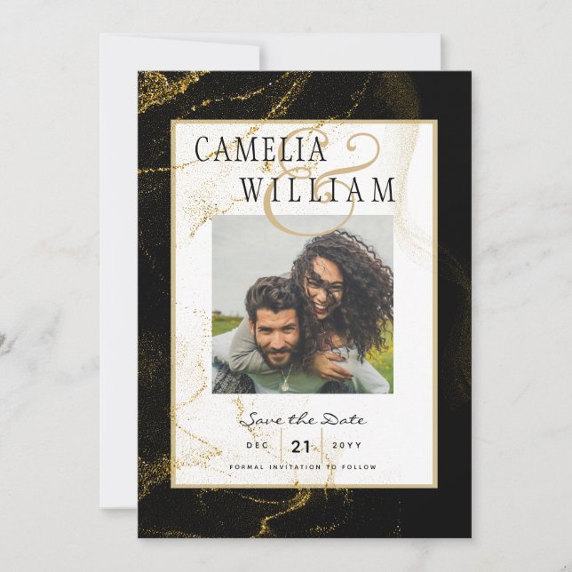 Modern Black Gold Glitter Wedding Invitation (Front)