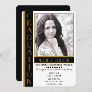 Modern Black Gold Graduation Party Graduate Photo Invitation