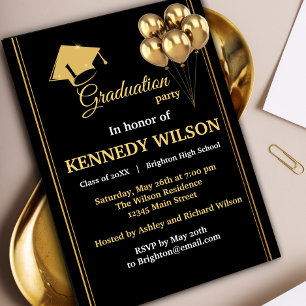 Modern Black Gold Graduation Party Invitation