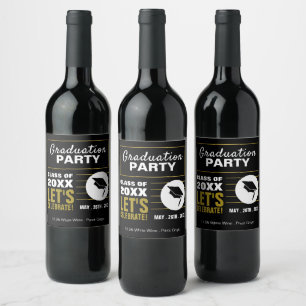 Modern Black & Gold, Graduation Party Wine Label