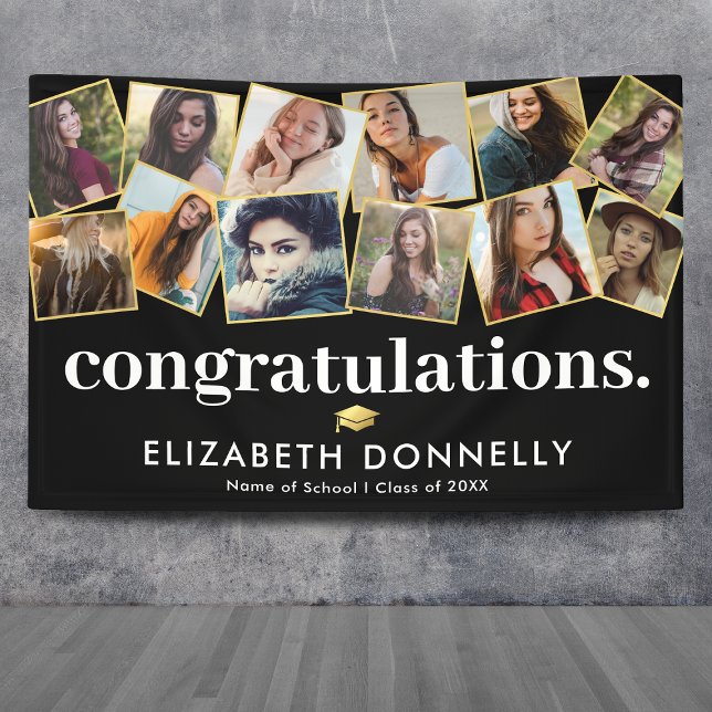 Modern Black Gold Graduation Photo Collage Banner (Creator Uploaded)
