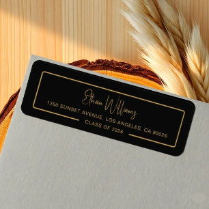 Modern Black Gold Graduation Return Address Label