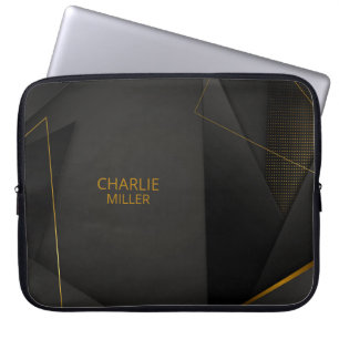 Modern Black-Gold Halftone Pattern & Customisation Laptop Sleeve