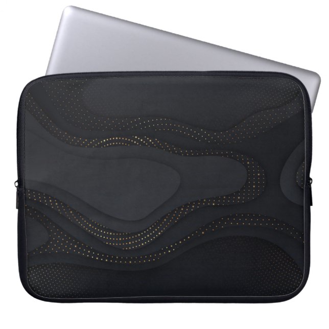 Modern Black-Gold Halftone Pattern Laptop Sleeve (Front)