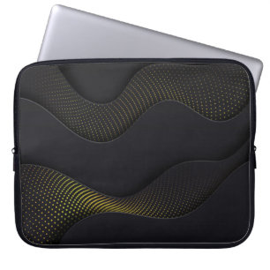 Modern Black-Gold Halftone Pattern Laptop Sleeve