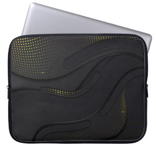 Modern Black-Gold Halftone Pattern Laptop Sleeve