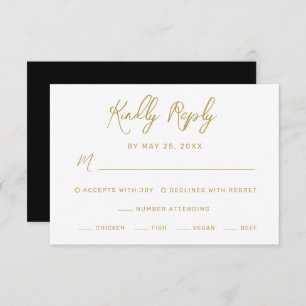Modern Black Gold Hand Lettered Meals Wedding RSVP Card
