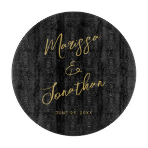 Modern Black Gold Hand Lettered Script Wedding Cutting Board