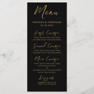 Modern Black Gold Hand Lettered Script Wedding Menu