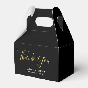 Modern Black Gold Handwriting Thank You Script Favour Box