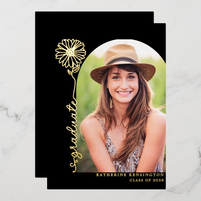Modern Black Gold Handwritten Photo Graduation (Front/Back)