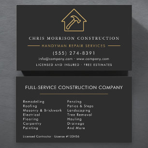 Modern Black Gold Handyman Construction  Business Card