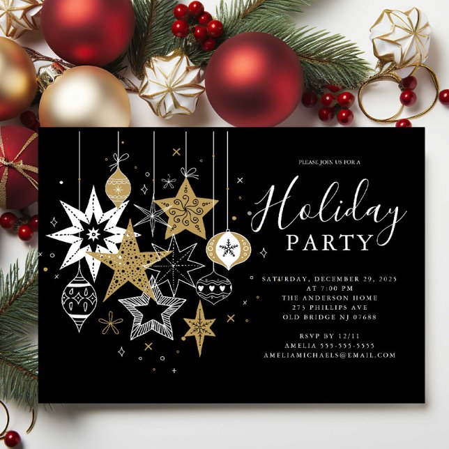 Modern Black & Gold Holiday Party Invitation (Creator Uploaded)