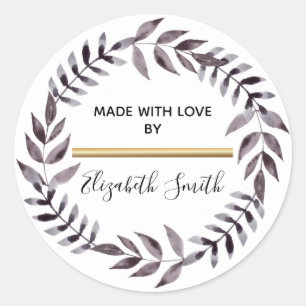 Modern Black & Gold Holiday Wreath Made By Classic Round Sticker