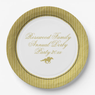 Modern Black & Gold Horse Race Derby Equestrian Paper Plate