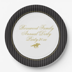 Modern Black & Gold Horse Race Derby Equestrian Paper Plate