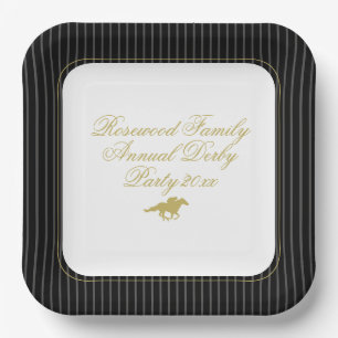 Modern Black & Gold Horse Race Derby Equestrian Paper Plate