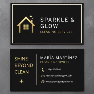 Modern Black Gold House Cleaning Service Business Card