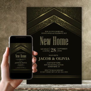 Modern Black Gold Housewarming Party Invitation