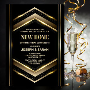 Modern Black Gold Housewarming Party Invitation