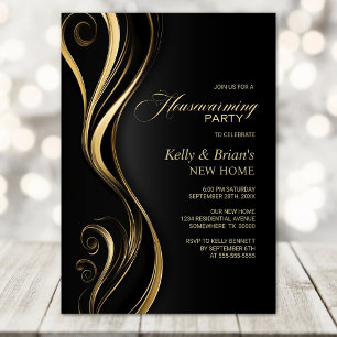 Modern Black Gold Housewarming Party Invitation