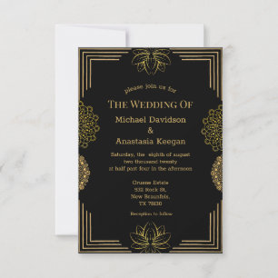 modern black gold indian geometric wedding invitation