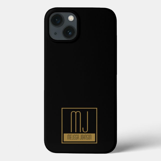Modern Black & Gold Initial Monogram Case-Mate iPhone Case (Back)