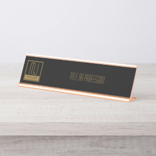 Modern Black & Gold Initial Monogram Desk Name Plate