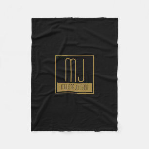 Modern Black & Gold Initial Monogram Fleece Blanket