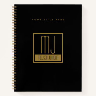 Modern Black & Gold Initial Monogram Notebook