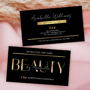 Modern Black & Gold Lash Beauty Salon Aesthetician Business Card