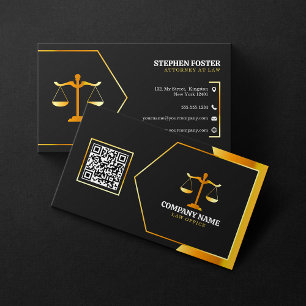 Modern Black, Gold Law Office Justice Scale Lawyer Business Card