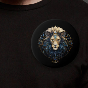Modern Black Gold Lion Zodiac Sign Astrology Leo 7.5 Cm Round Badge