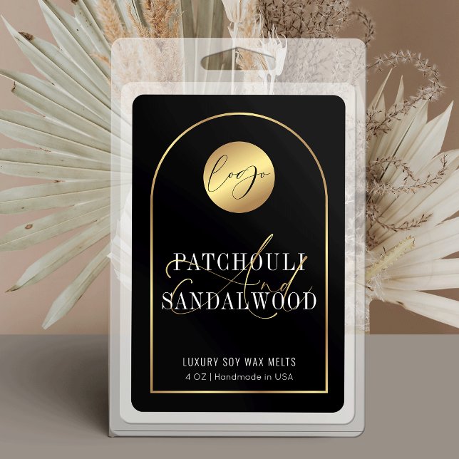 Modern Black & Gold Logo Waterproof Product Label (Black and gold rectangle product labels with space for your logo and custom scent name)