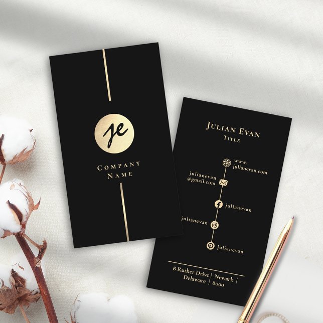Modern Black Gold Luxe Handwriting Monogram Business Card (Modern Black Gold Luxe Handwriting Monogram business Card)