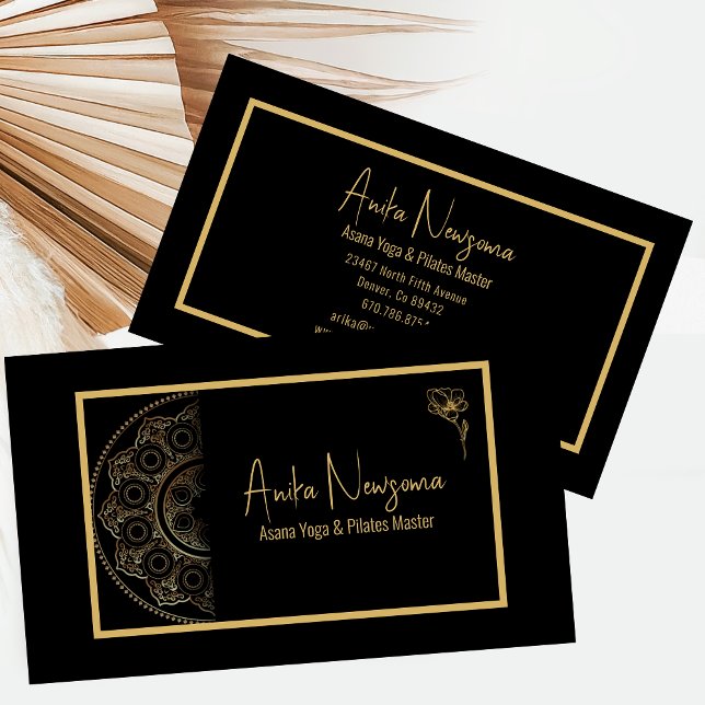 Modern Black & Gold Mandala Yoga/Pilates Business Card (Creator Uploaded)
