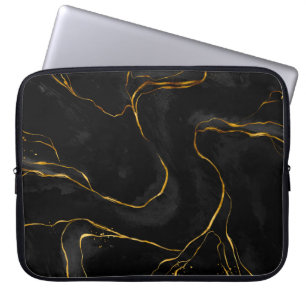 Modern Black-Gold Marble Background Laptop Sleeve