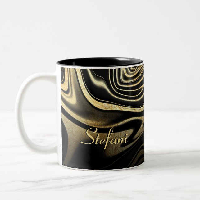 Modern Black Gold Marble Glitter Two-Tone Coffee Mug (Left)