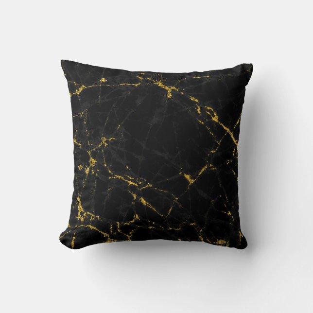 Modern Black & Gold Marble Stone Cushion (Front)