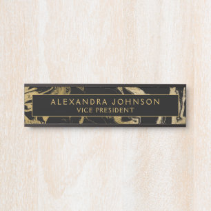 Modern Black Gold Marble Stone Custom Minimalist Door Sign