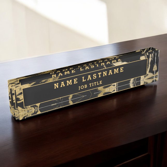 Modern Black Gold Marble Stone Custom Minimalist Nameplate (Creator Uploaded)