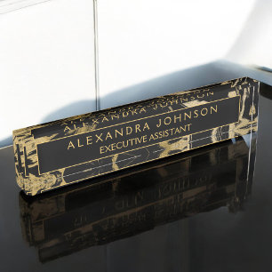Modern Black Gold Marble Stone Custom Minimalist Nameplate