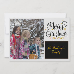 Modern Black & Gold Merry Christmas  Photo Holiday Card