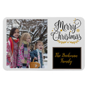 Modern Black & Gold Merry Christmas Photo Magnet