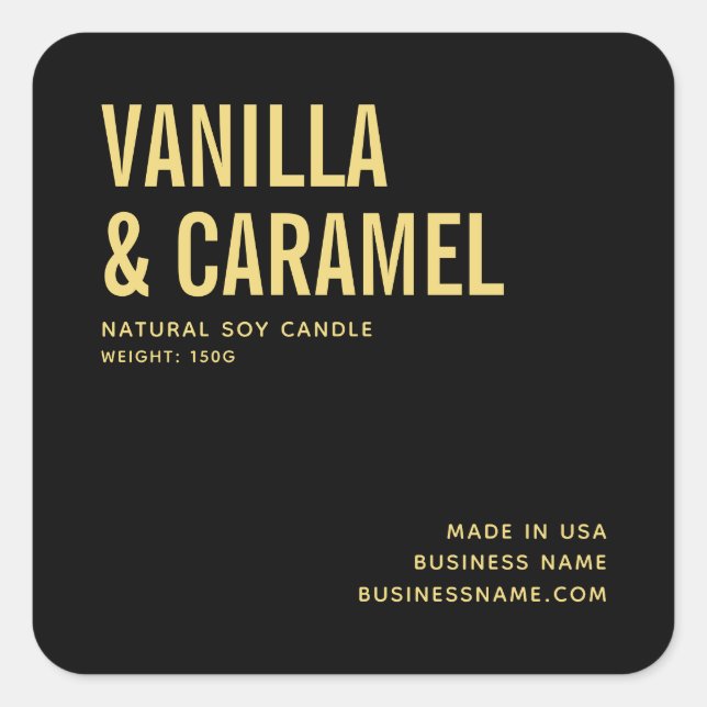 Modern black gold minimalist candle product label (Front)