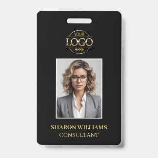 Modern Black Gold Minimalist Employee Photo ID Badge