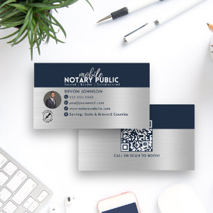 Modern Black Gold Mobile Notary Public QR Code Business Card