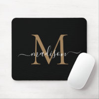 Modern Black Gold Monogram Elegant Girly Script