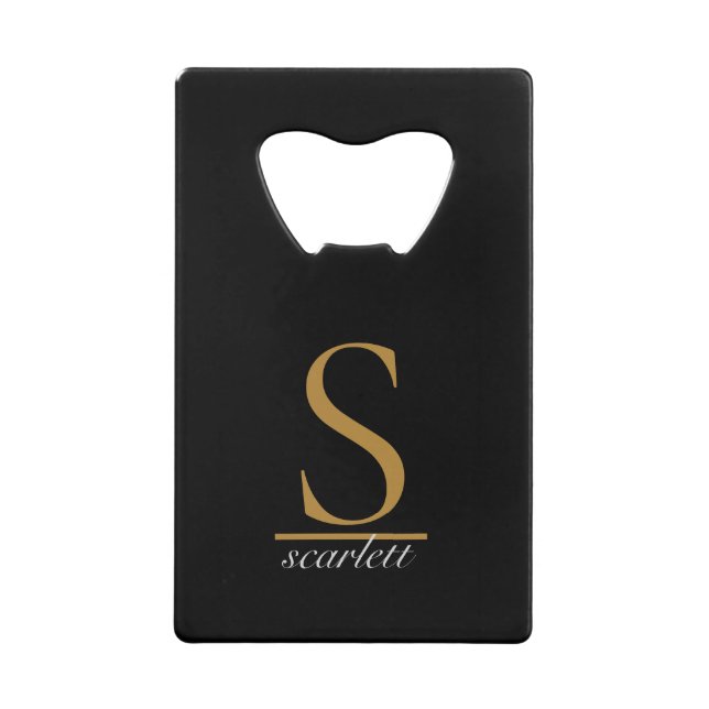 Modern Black Gold Monogram Elegant Script Name (Front)