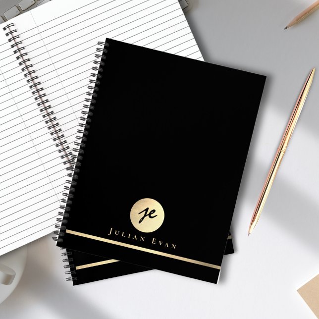 Modern Black & Gold Monogram Executive Spiral Notebook (Modern Black & Gold Monogram Executive Spiral Notebook)